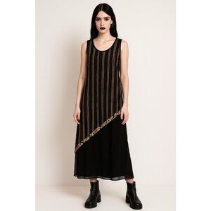 vintage 90s striped maxi dress LARGE asymmetrical layered sleeveless goth emo